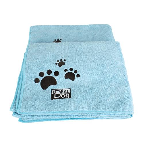 Lot de 2 serviettes Microfibre bleues pattes grises - Petit modèle