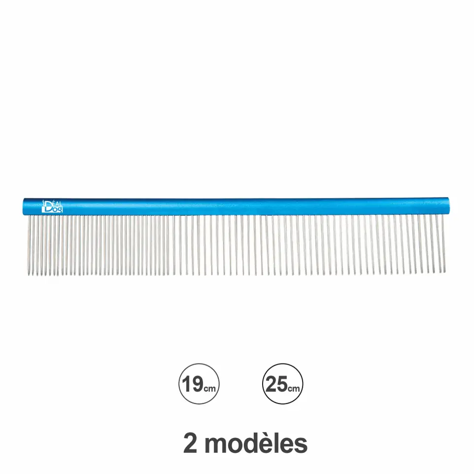Peigne double bleu IdealDog : 25 cm