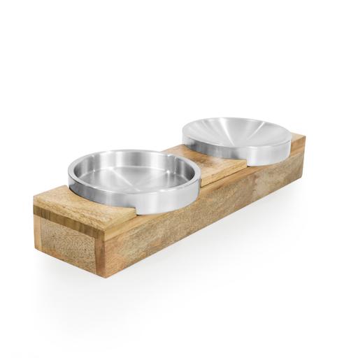 Porte gamelles chat et petit chien en bois