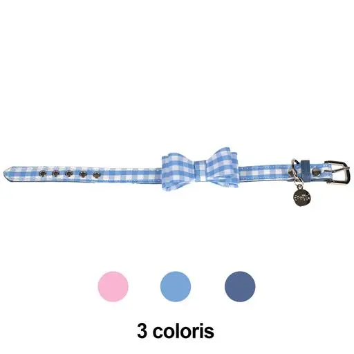 Collier chien Vichy Bleu clair : T35