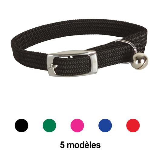 Collier nylon simple chromé chat vert