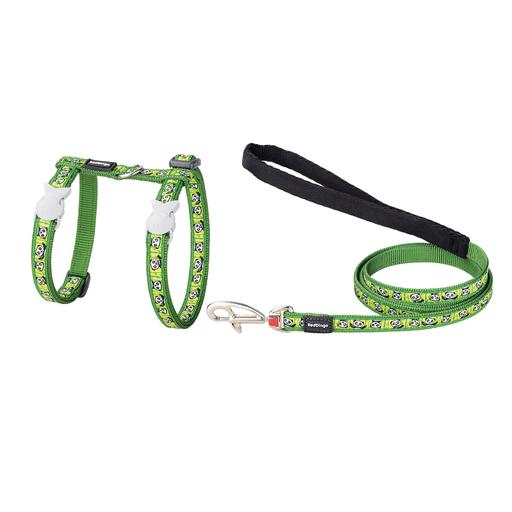 Laisse et harnais fantaisie chat vert panda