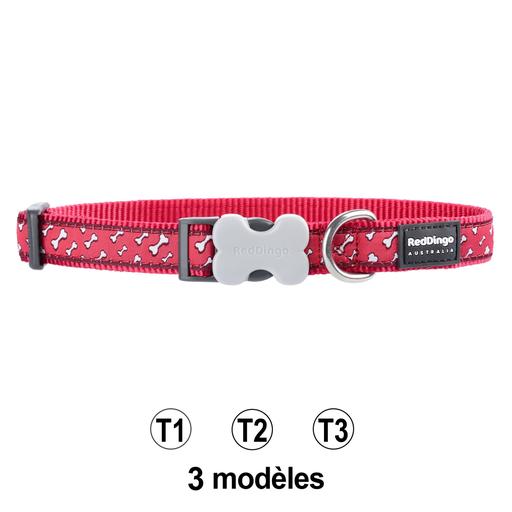 Collier chien Red Dingo Fantaisie Rouge Os Taille : T1