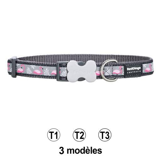 Collier chien Red Dingo gris flamants rose Taille : T1