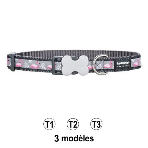 Collier chien Red Dingo gris flamants rose Taille : T2