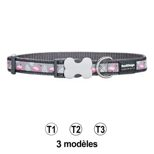 Collier chien Red Dingo gris flamants rose Taille : T3