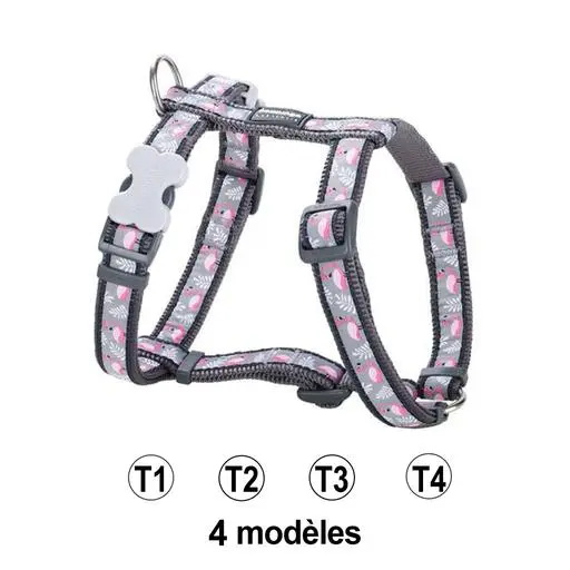 Harnais chien Red Dingo Fantaisie gris flamant rose Taille : T2