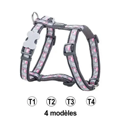 Harnais chien Red Dingo Fantaisie gris flamant rose Taille : T3