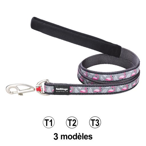 Laisse Red Dingo Fantaisie grise motifs flamants roses Taille : T1