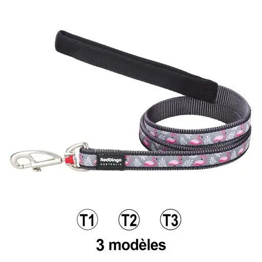 Laisse Red Dingo Fantaisie grise motifs flamants roses Taille : T2