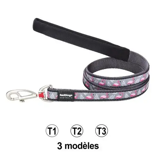 Laisse Red Dingo Fantaisie grise motifs flamants roses Taille : T3
