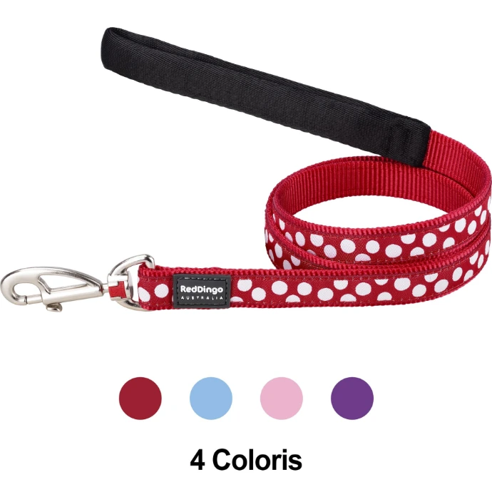 Laisse confort Red Dingo Fantaisie rouge à pois blancs Taille : T3