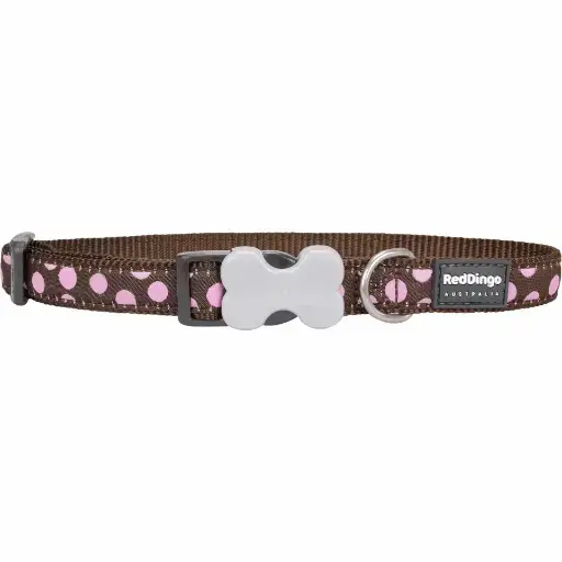 Collier chien Red Dingo Fantaisie marron à pois rose Taille : T3