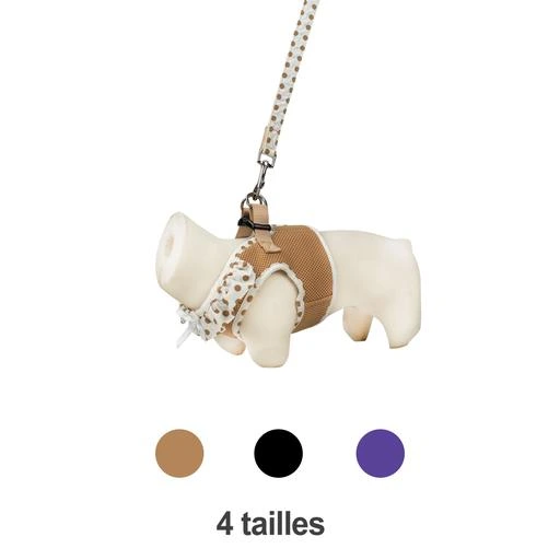 Harnais air mesh et laisse pois Beige Taille : L