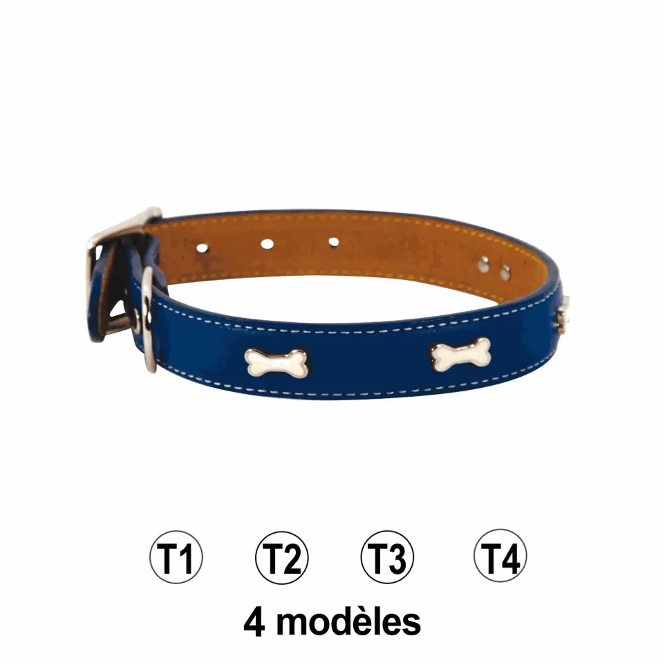 Collier Cuir Indigo Bleu Taille : T2