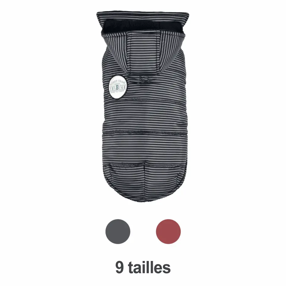 Doudoune rayée à capuche noire Taille : 44L